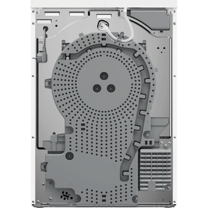 Back view of a washing machine with visible components on a white background