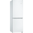 Bosch Series 2 white freestanding 60/40 fridge freezer with bottom freezer compartment and black handle on white background