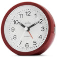 Acctim Elana red non-ticking sweep analogue alarm clock with white dial, black numerals and hands, and red sweep second hand