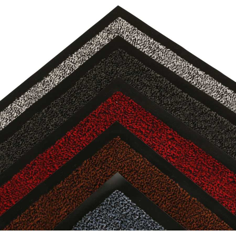 Dosco Dust Control Ultimat Doormat 40cm x 60cm in brown with layered black border featuring textured polypropylene surface in shades of grey, red, brown and blue