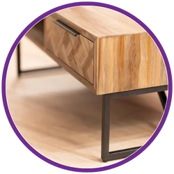 Wooden console table with metal legs on a neutral background