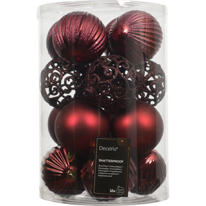 Decoris Light Red Shatterproof Baubles - Pack of 16