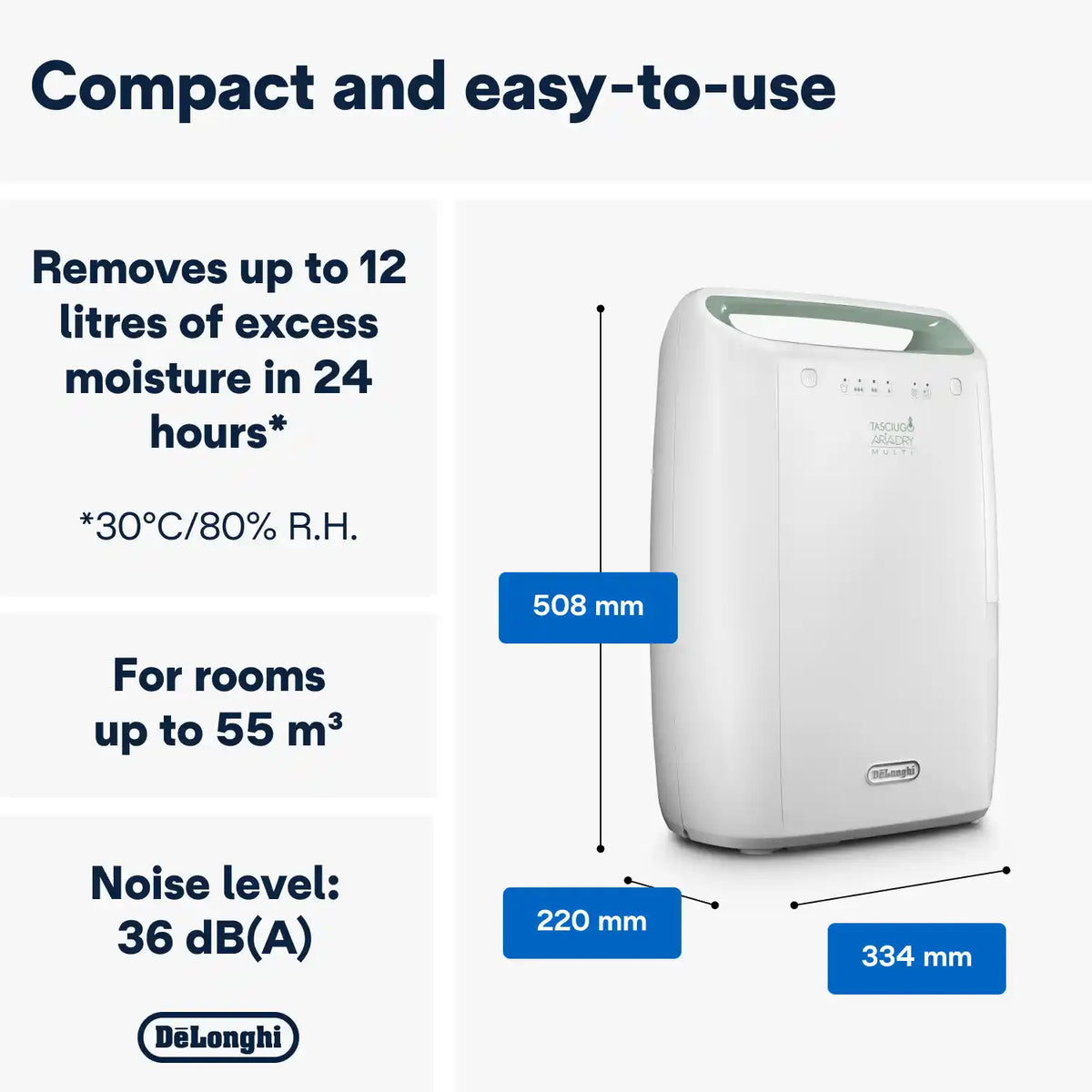 DeLonghi Compact AriaDry Dehumidifier 12 Litre | DEX212F