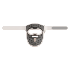 Dreame Chrona LED Face Mask in white and dark grey with perforated design, featuring oval eye opening and chin cutout, displayed flat against white background