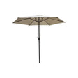 Euroactive taupe garden parasol with 2.7 metre diameter, featuring crank and tilt mechanism, dark metal pole, and multi-panelled canopy design