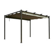 Euroactive pergola with retractable roof featuring dark metal frame and tan fabric canopy, 3 metre by 4 metre outdoor shade structure