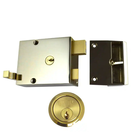 Union 1332 Drawback Rim Lock - Brass