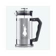 Bialetti Preziosa Pressofiltro 3 cup stainless steel and glass coffee press with black handle and plunger on white background