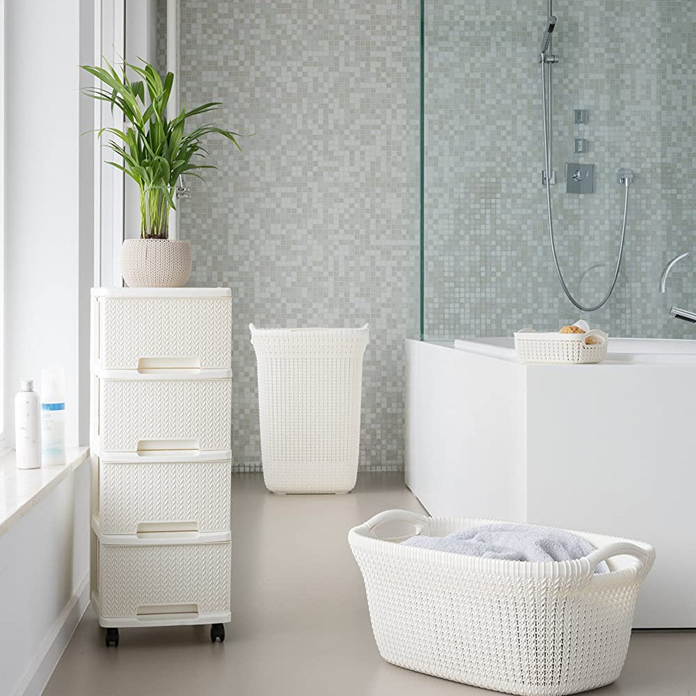 Curver Knit Laundry Hamper Basket 57 Litre - Oasis White | CUR228391