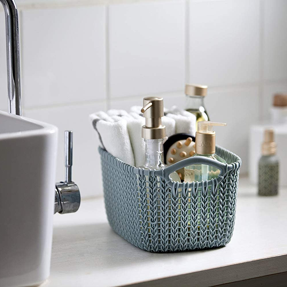 Curver Knit Rectangular Basket 3 Litre - Duck Egg Blue | CUR229304