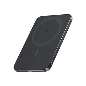 Anker Nano 5000mAh black slim wireless power bank with magnetic alignment and USB-C port shown at an angle