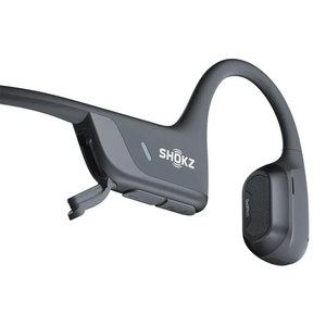 Black Shokz OpenRun Pro 2 Mini open-ear wireless headphones with bone conduction technology, featuring a curved neckband design and speaker mesh detail, displayed against a white background