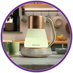 Smart kitchen appliance on a counter with a blurred background