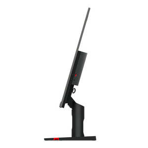 Lenovo ThinkVision S27i-30 27 inch Full HD monitor with black stand and frame, tilted display showing adjustable mounting bracket and red accent details