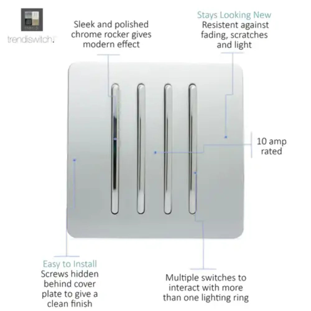 Trendi 4 Gang 2 Way Switch - Silver | 9100-76