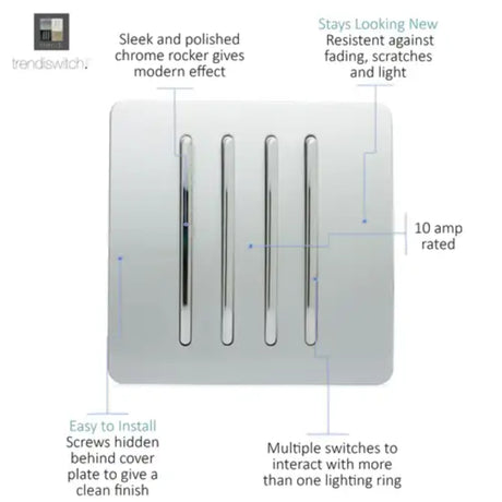 Trendi 4 Gang 2 Way Switch - Silver | 9100-76