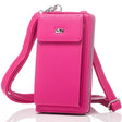 Newgrange Living Gia cerise pink leather crossbody purse and mobile phone bag with adjustable strap and silver hardware displayed against white background
