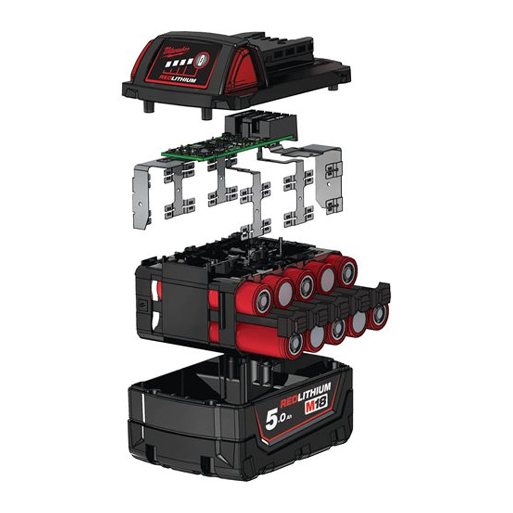 Milwaukee M18 B5 RED LITHIUM-ION Slide Battery 18V 5.0Ah Li-ion | MILM18B5