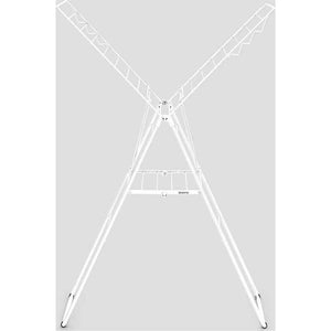 Brabantia HangOn Winged Clothes Airer 20 Metre in white, viewed from above showing two extended wings with gridded drying sections, central hanging rail, and sturdy metal legs on grey background