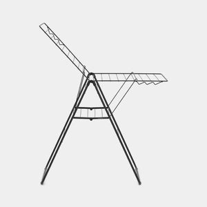 Brabantia HangOn Winged Clothes Airer black metal drying rack with extended wings and multiple hanging rails shown against white background