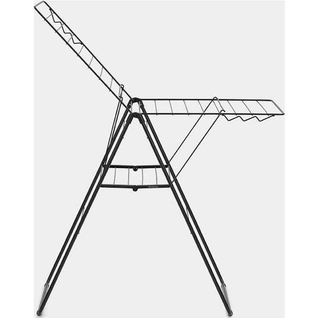 Black metal winged clothes airer with extended drying lines and triangular support frame, Brabantia HangOn model for air drying laundry