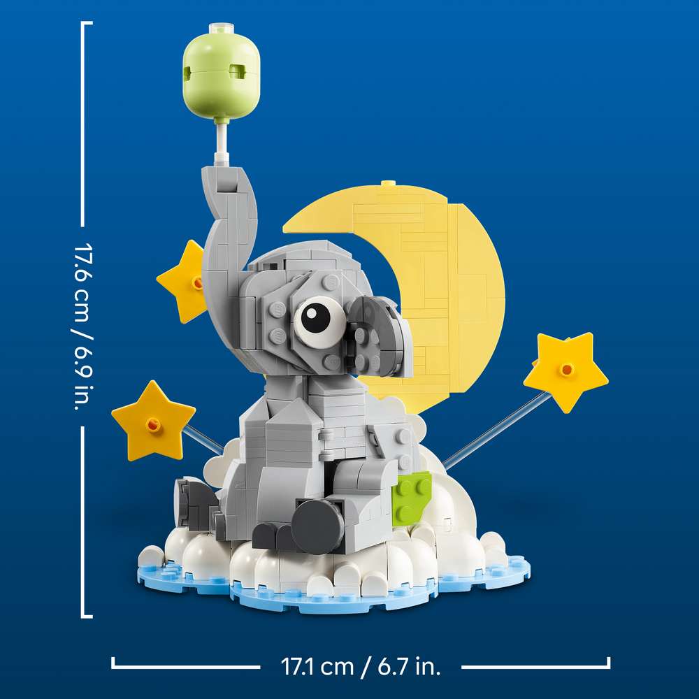 LEGO Iconic Baby Elephant in the Sky 40814 - captioned product view. 402 pieces. Ages 18+.
