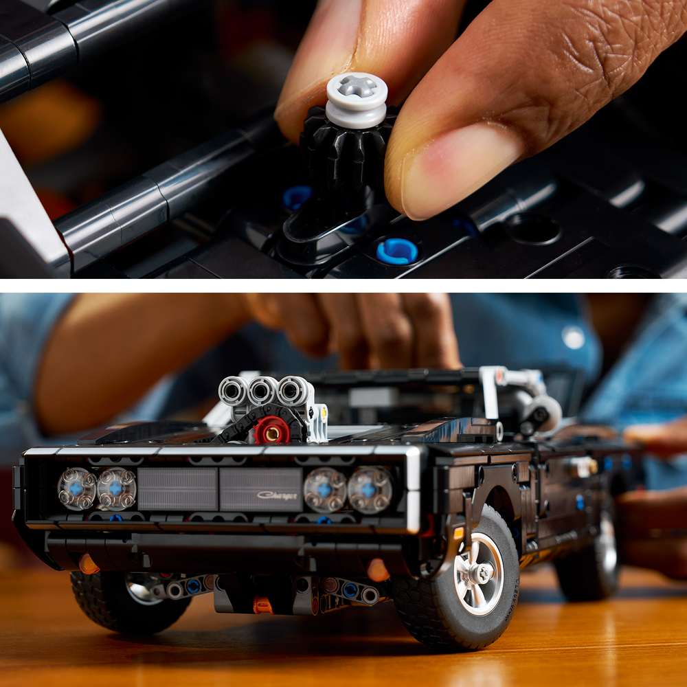 LEGO Technic Fast and Furious Dodge Charger R/T Car 42231 - close-up detail of the finished build. 1516 pieces. Ages 18+.