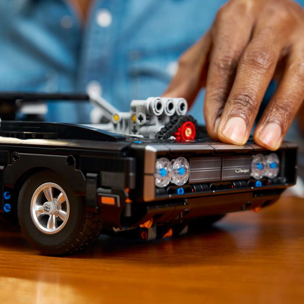 LEGO Technic Fast and Furious Dodge Charger R/T Car 42231 - close-up detail of the finished build. 1516 pieces. Ages 18+.
