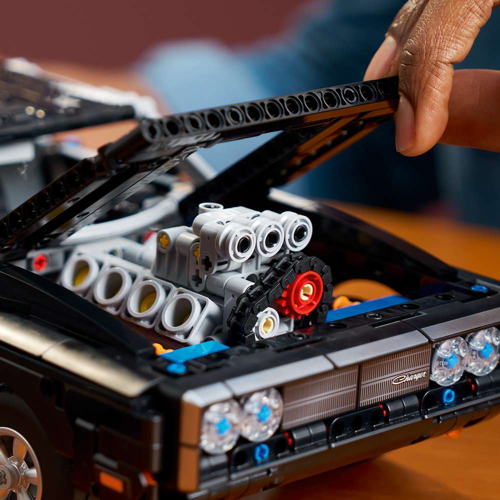 LEGO Technic Fast and Furious Dodge Charger R/T Car 42231 - close-up detail of the finished build. 1516 pieces. Ages 18+.