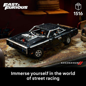 LEGO Technic Fast and Furious Dodge Charger R/T Car 42231 - captioned product view. 1516 pieces. Ages 18+.