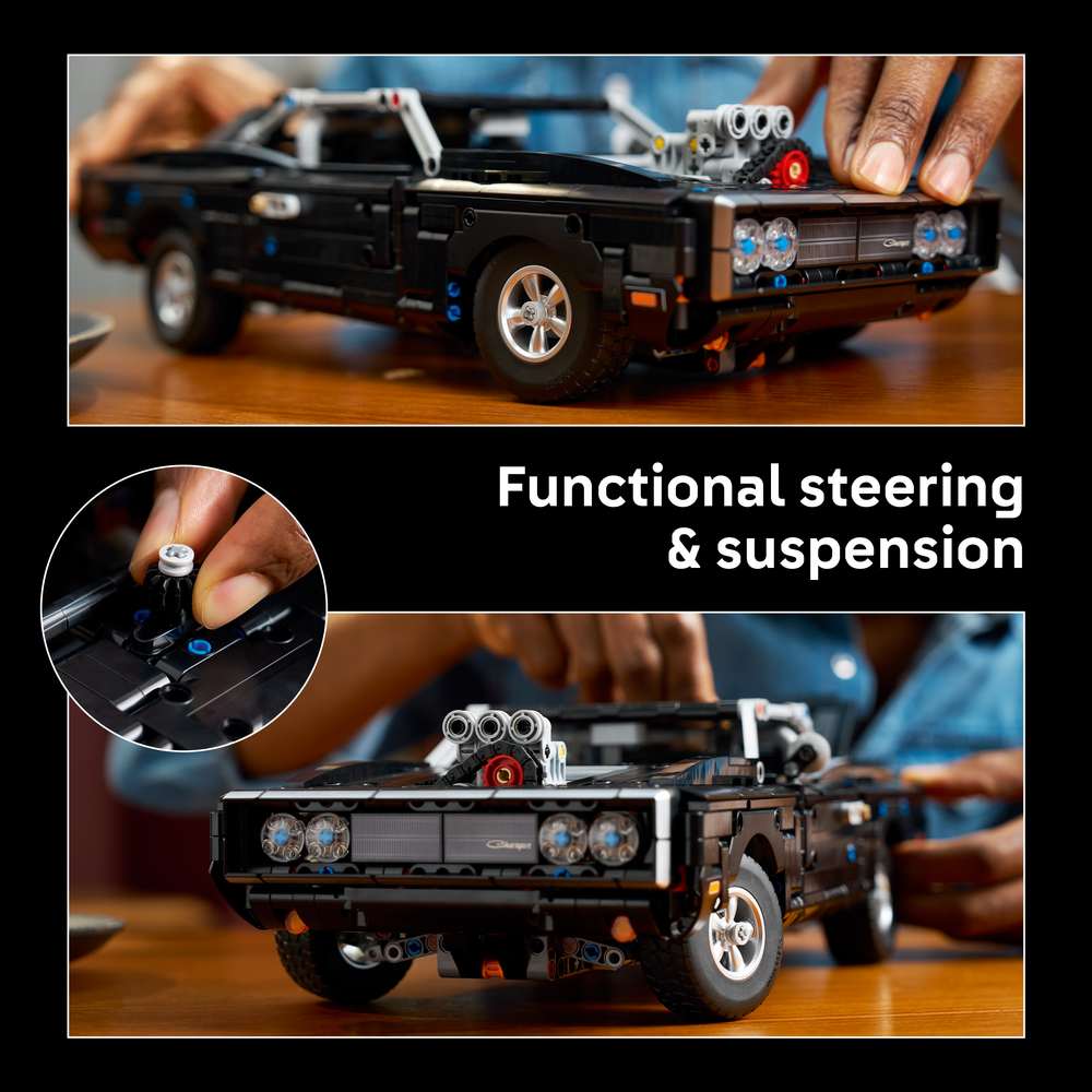 LEGO Technic Fast and Furious Dodge Charger R/T Car 42231 - captioned product view. 1516 pieces. Ages 18+.