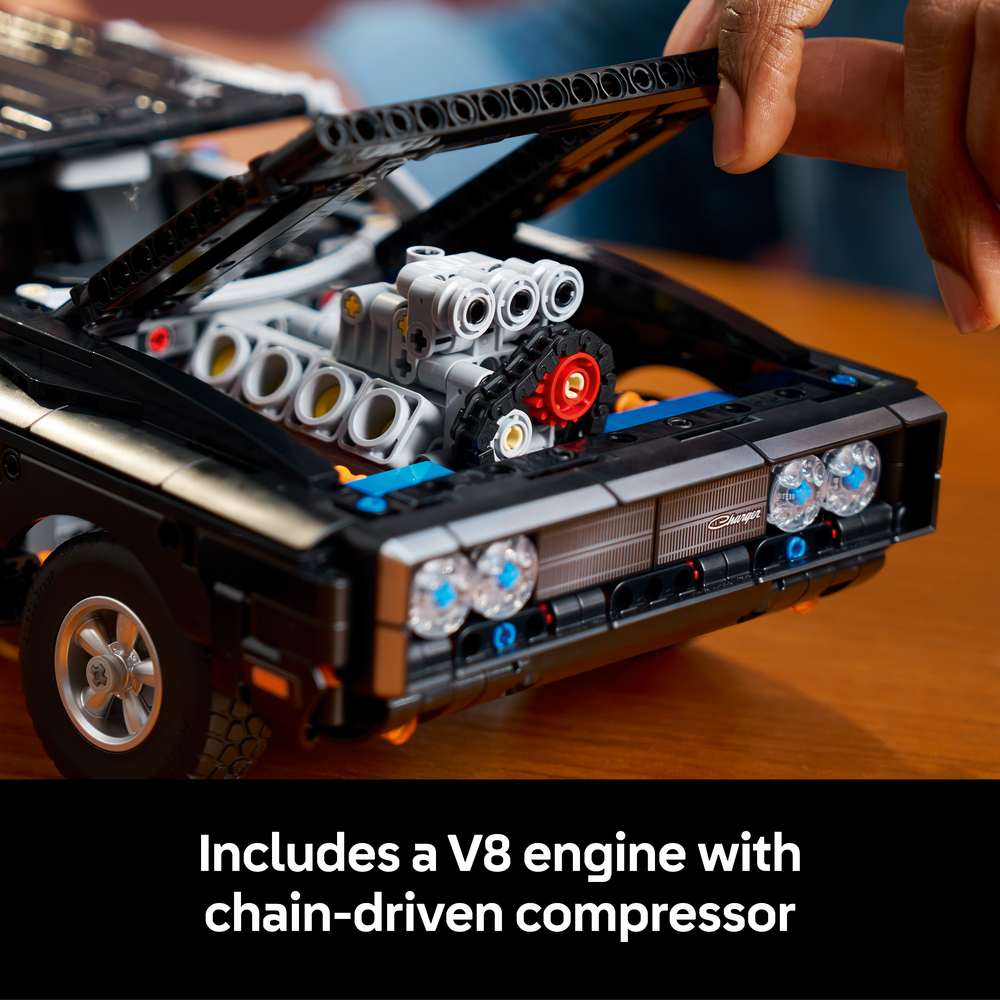 LEGO Technic Fast and Furious Dodge Charger R/T Car 42231 - captioned product view. 1516 pieces. Ages 18+.