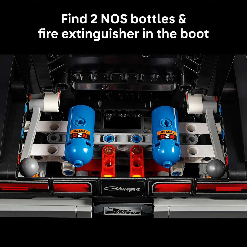LEGO Technic Fast and Furious Dodge Charger R/T Car 42231 - captioned product view. 1516 pieces. Ages 18+.