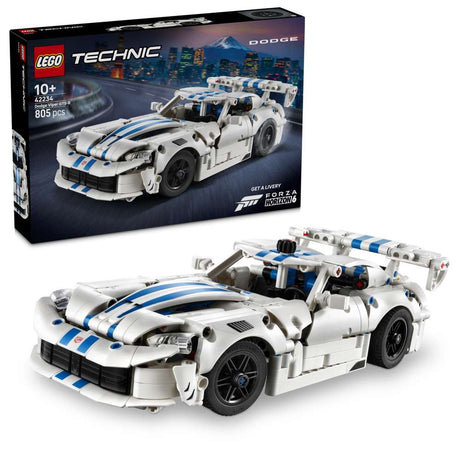 LEGO Technic Dodge Viper GTS-R Sports Car 42234 - shown with its product box. 805 pieces. Ages 10+.