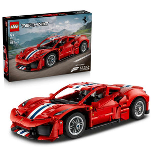 LEGO Technic Ferrari 488 Pista Car 42235 - shown with its product box. 882 pieces. Ages 9+.