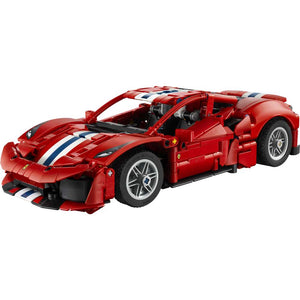 LEGO Technic Ferrari 488 Pista Car 42235 - the fully built model on a plain background. 882 pieces. Ages 9+.