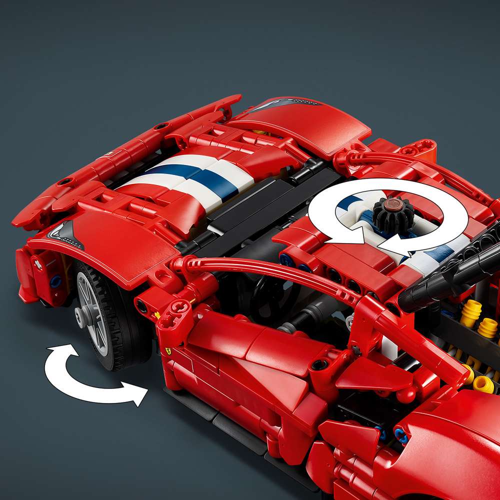 LEGO Technic Ferrari 488 Pista Car 42235 - close-up detail of the finished build. 882 pieces. Ages 9+.