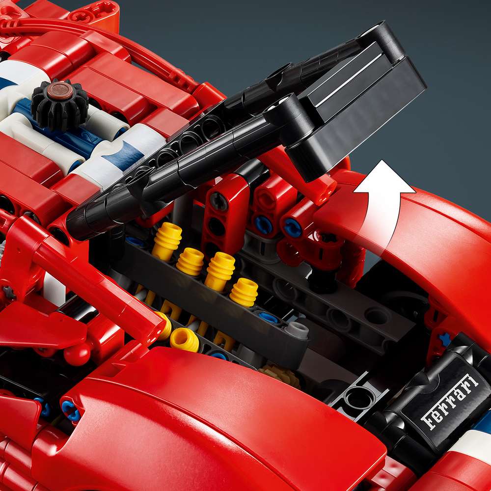 LEGO Technic Ferrari 488 Pista Car 42235 - close-up detail of the finished build. 882 pieces. Ages 9+.
