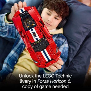 LEGO Technic Ferrari 488 Pista Car 42235 - captioned product view. 882 pieces. Ages 9+.