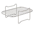 Two stainless steel wire shelf inserts for air fryers with parallel horizontal bars and curved support handles, displayed in isometric view against white background