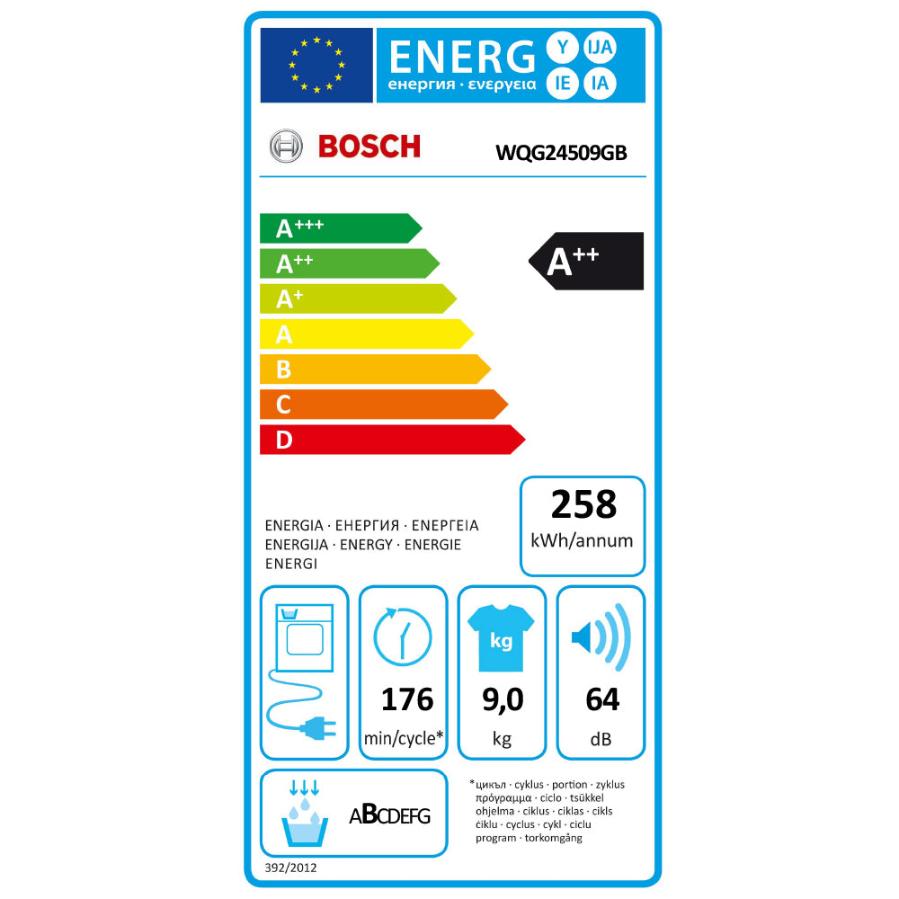 Bosch Serie 6 9 kg Heat Pump Tumble Dryer - White | WQG24509GB