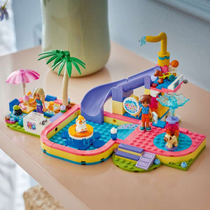 LEGO Friends Fun Water Park Day 42676 - the finished build shown in a home setting. 278 pieces. Ages 6+.