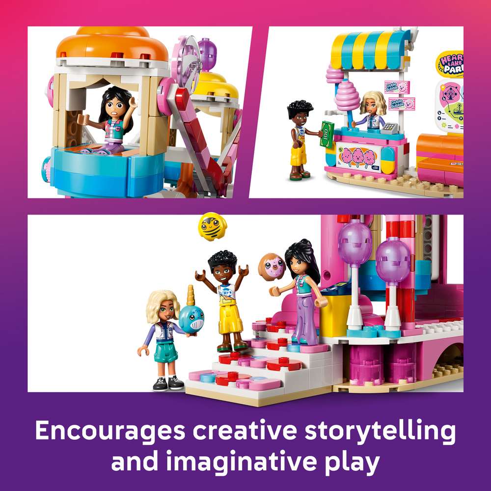LEGO Friends Candy & Cupcake Ferris Wheel 42700 - captioned product view. 602 pieces. Ages 7+.