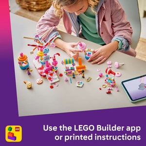 LEGO Friends Candy & Cupcake Ferris Wheel 42700 - captioned product view. 602 pieces. Ages 7+.