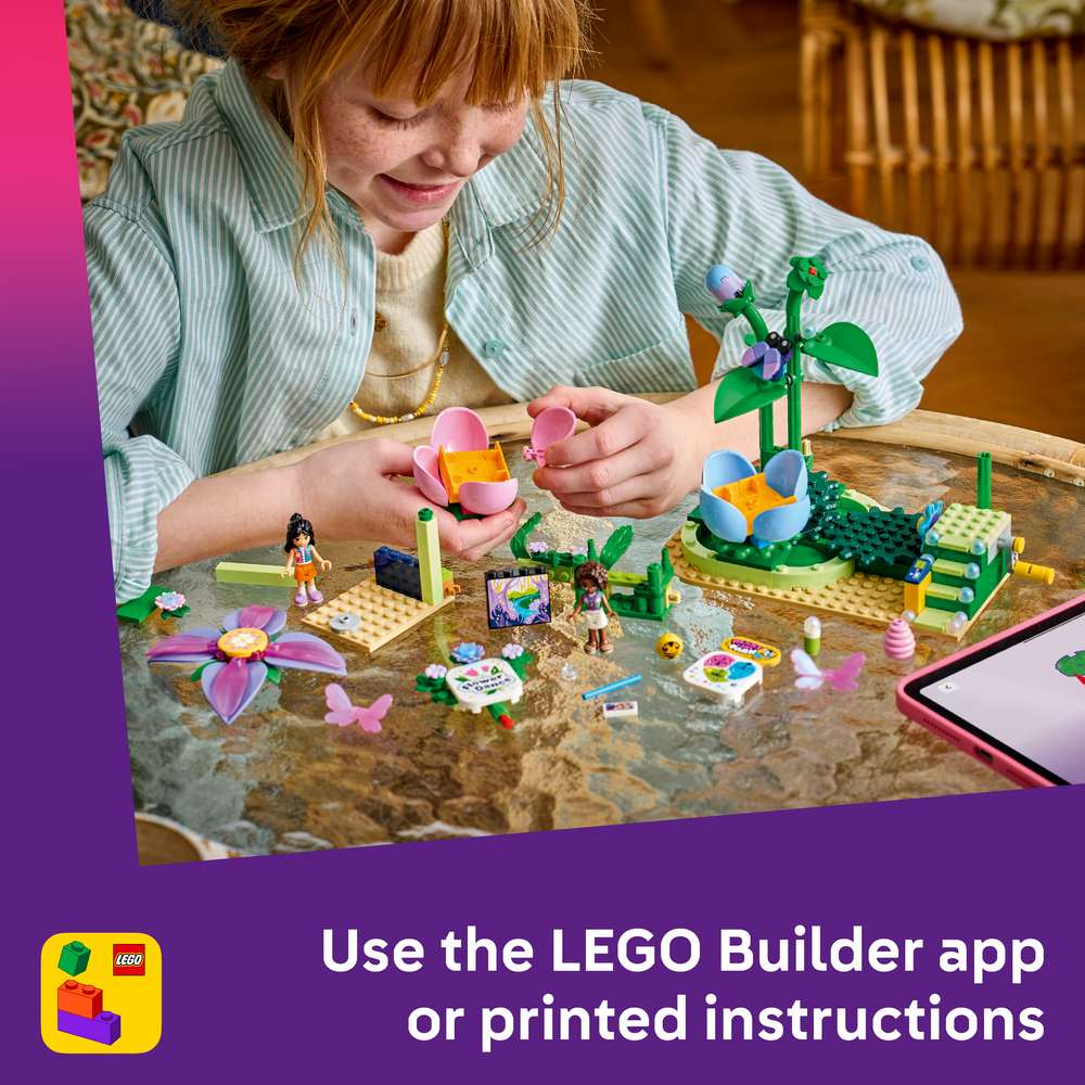 LEGO Friends Spinning Flower & Fairy Teacup Ride 42702 - captioned product view. 321 pieces. Ages 7+.