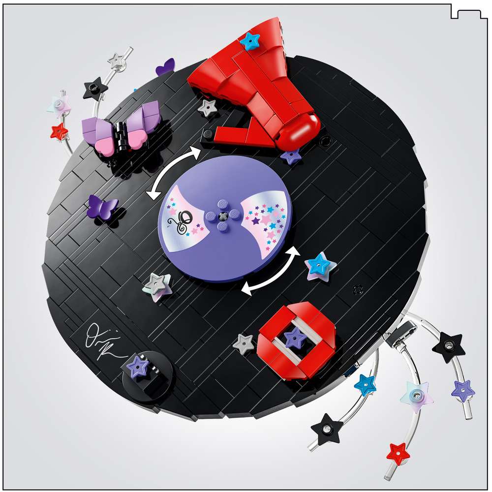 LEGO Editions Music Olivia Rodrigo's Vinyl 43028 - close-up detail of the finished build. 360 pieces. Ages 10+.