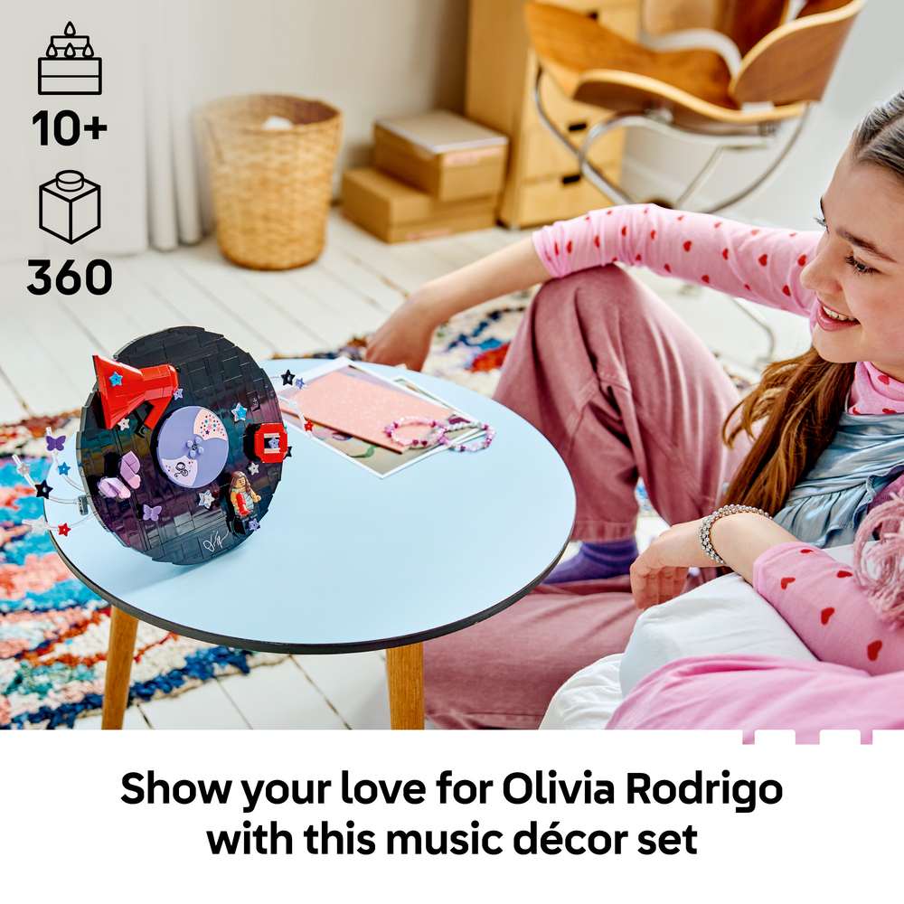 LEGO Editions Music Olivia Rodrigo's Vinyl 43028 - captioned product view. 360 pieces. Ages 10+.