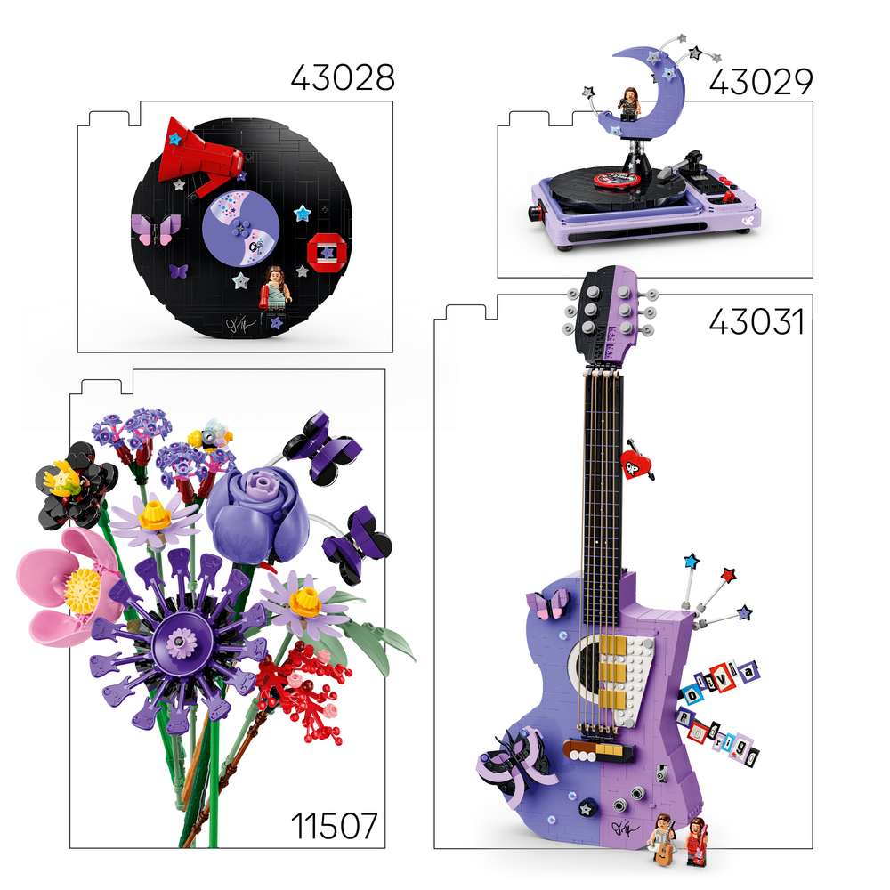 LEGO Editions Music Olivia Rodrigo's Secret Storage 43030 - shown alongside related LEGO sets sold separately. 1085 pieces. Ages 10+.
