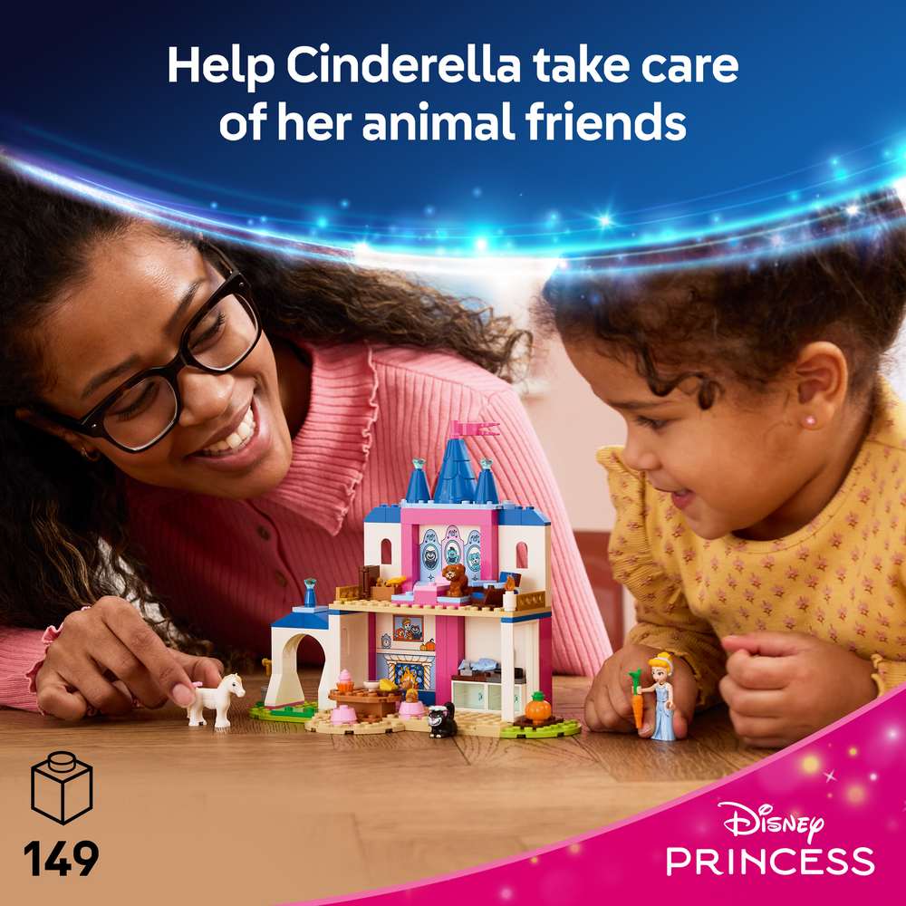 LEGO Disney Princess Cinderella Animal Friends Castle 43283 - captioned product view. 149 pieces. Ages 4+.