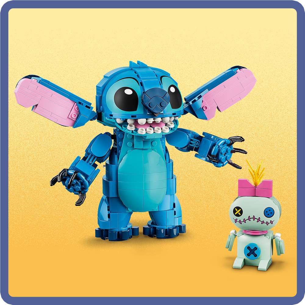 LEGO Disney Classic Stitch & Scrump 43296 - close-up detail of the finished build. 713 pieces. Ages 9+.